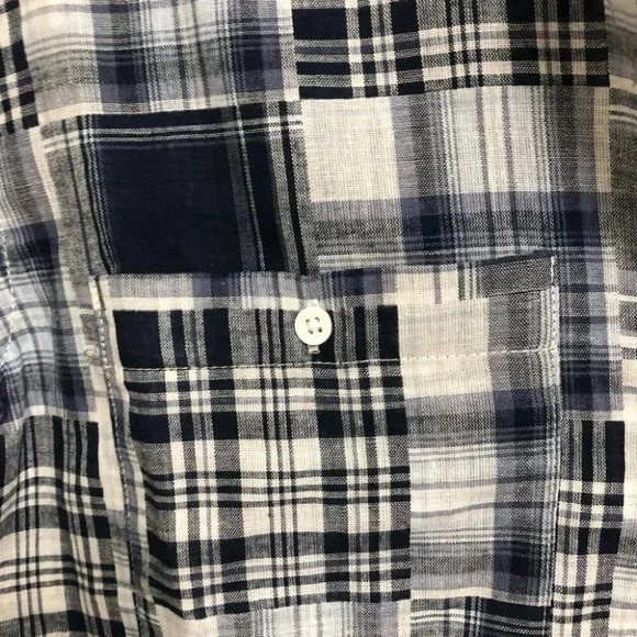 Joie Navy and White  Plaid Button Up Rolled Sleeve Top Size XXS NWOT - Picture 5 of 9